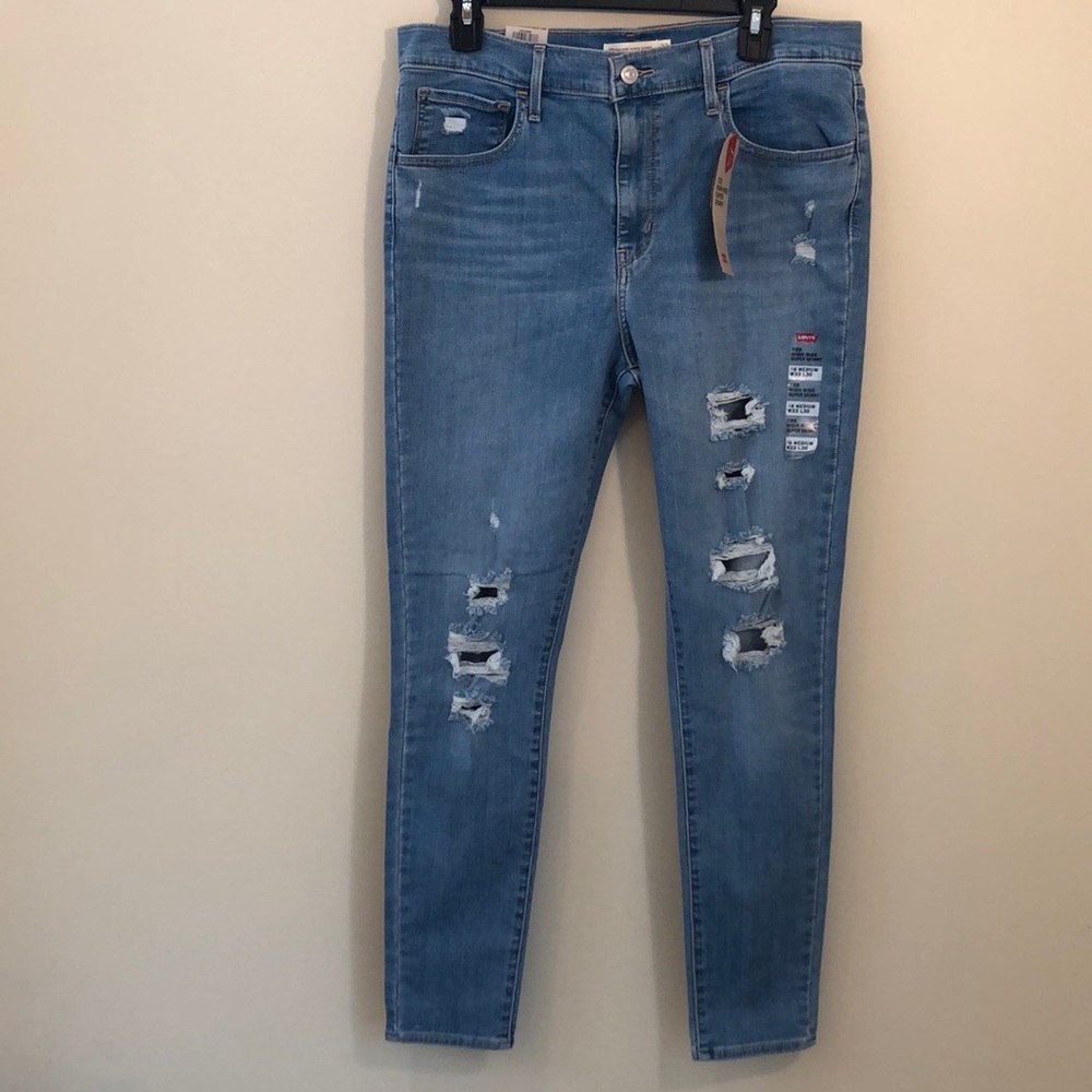 Levi’s 720 jeans plus size 16 high rise super skinny distress denim blue classic